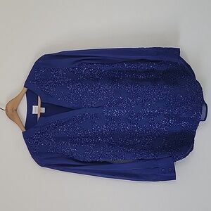 Chico's Fayth Blue Sequin Front Sheer Blouse Size Small